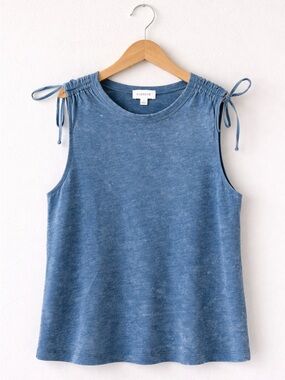 Evereve Tie Shoulder Tank Blue Washed Cotton Sleeveless Top Small